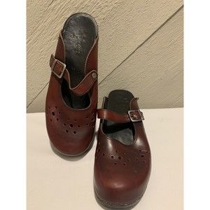 Dansko (42) Merrie Mary Jane Mule Clog Leather Red Maroon